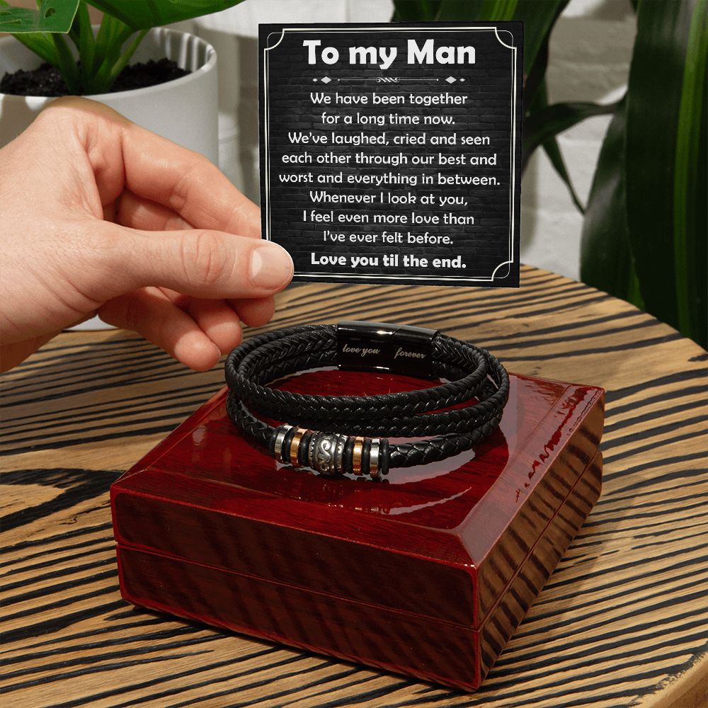 Gift For My Man - Mens Love You Forever Leather Bracelet -Been Together