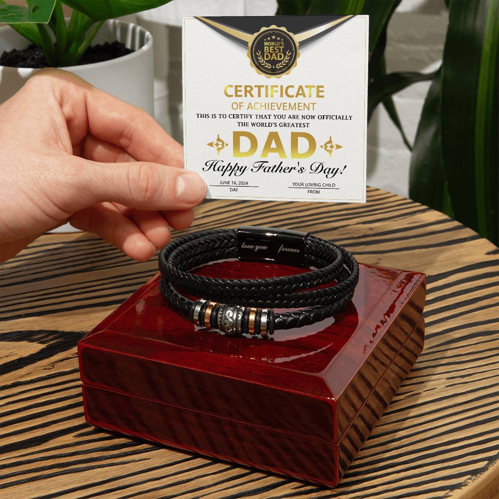 Dad Love You Forever Mens Braided Bracelet Gift -  Certificate of Achievement