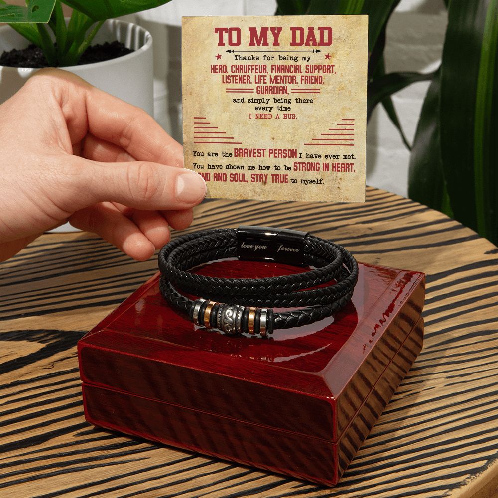 Dad Gifts - Love You Forever Leather Bracelet -Strong in Heart