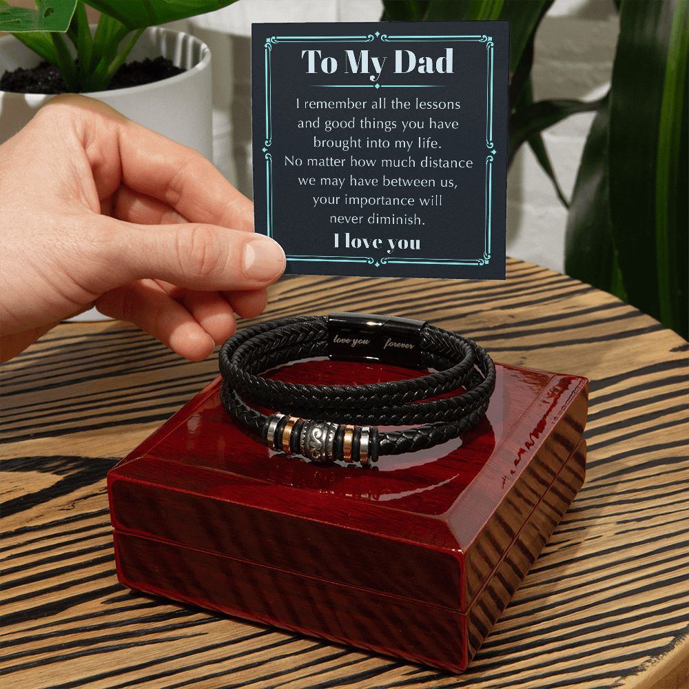 Gift For Dad - Mens "Love You Forever" Leather Bracelet -No Matter The Distance