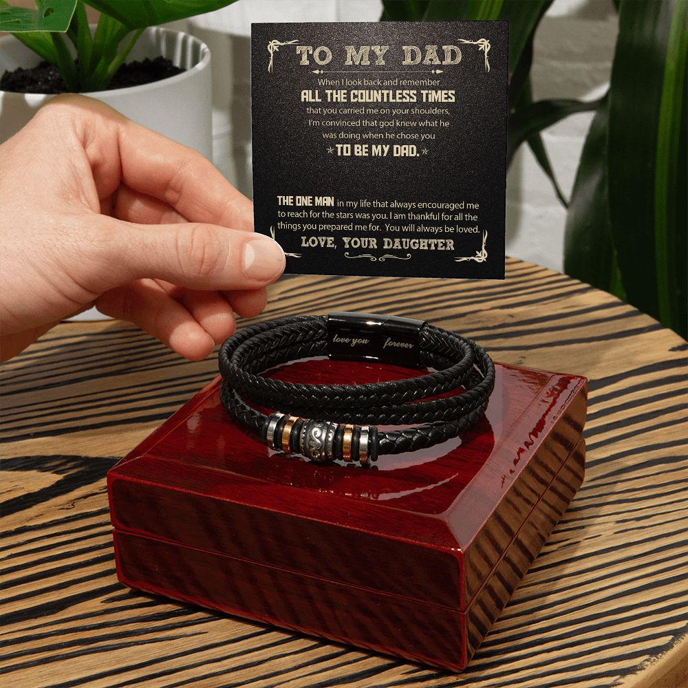 Dad Gifts From Daughter - Love You Forever Leather Bracelet - God Chose You