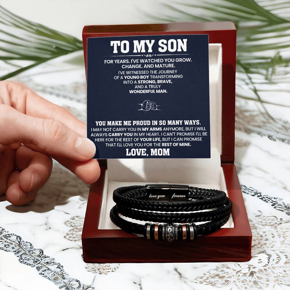 To My Son - You Make Me Proud In So Many Ways - Love You Forever Men's Bracelet - Can be from "Mom", "Dad" or "Mom & Dad"