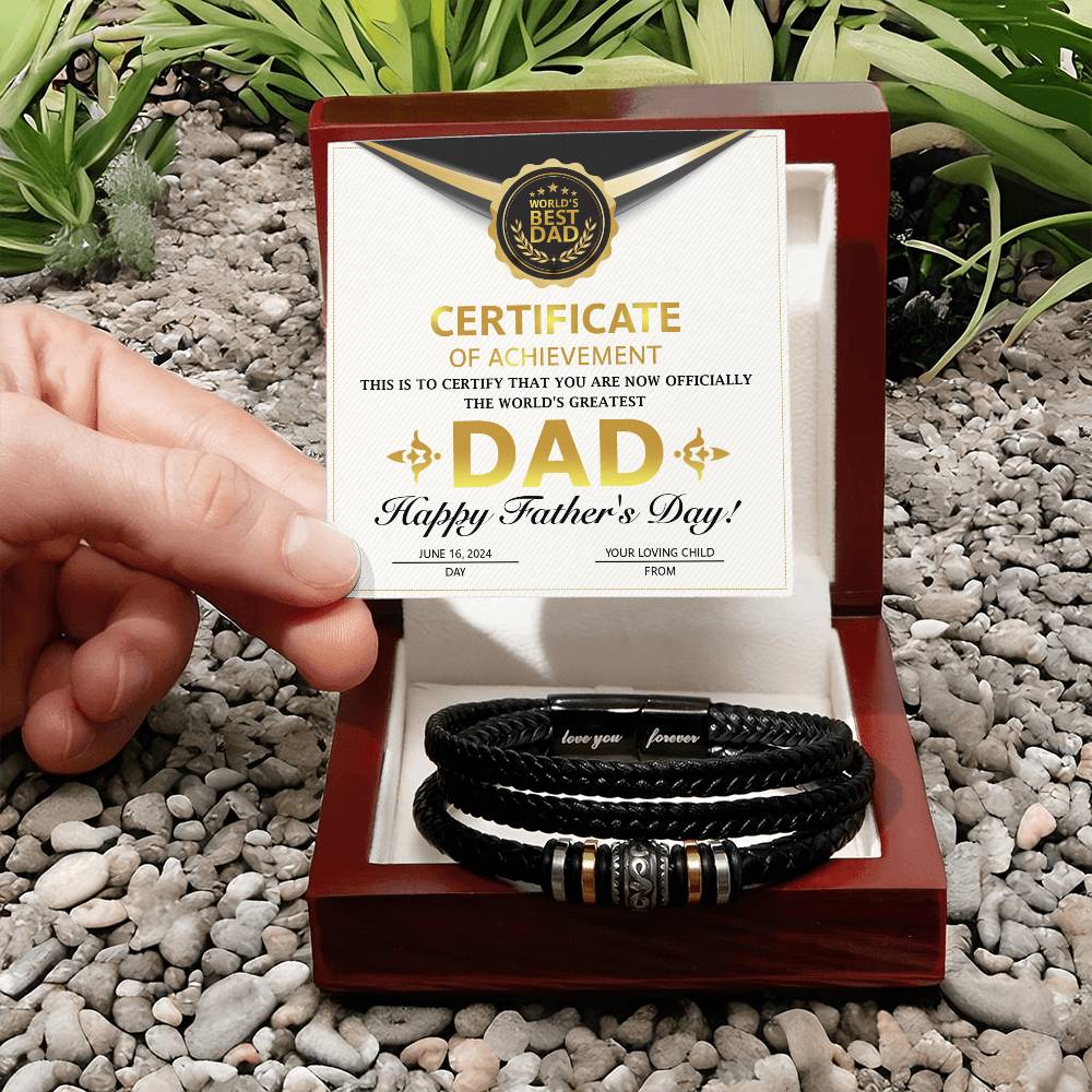 Dad Love You Forever Mens Braided Bracelet Gift -  Certificate of Achievement