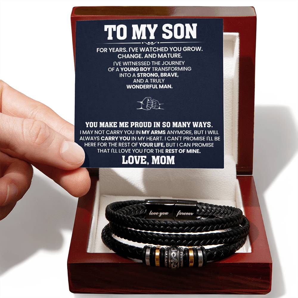 To My Son - You Make Me Proud In So Many Ways - Love You Forever Men's Bracelet - Can be from "Mom", "Dad" or "Mom & Dad"