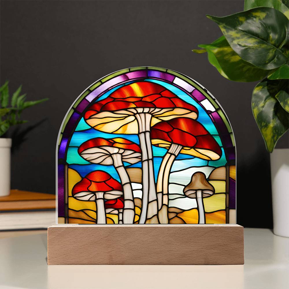 Magic Mushroom Acrylic Dome Stained Glass Designed Display with LED for Lamp or Night Light