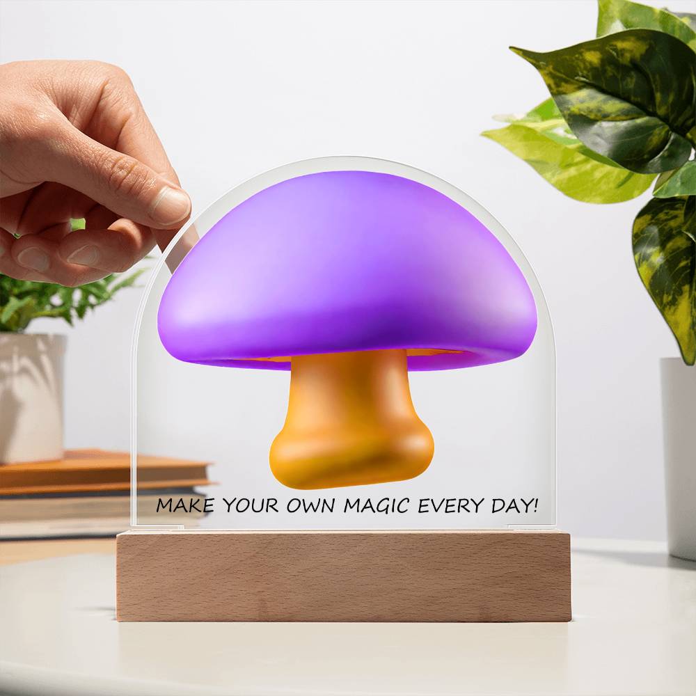 Motivational Magic Mushroom Acrylic Dome Display with LED for Lamp or Night Light