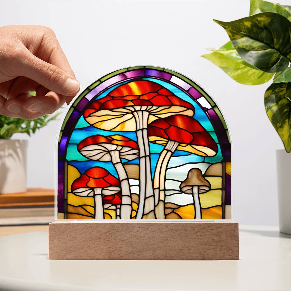 Magic Mushroom Acrylic Dome Stained Glass Designed Display with LED for Lamp or Night Light