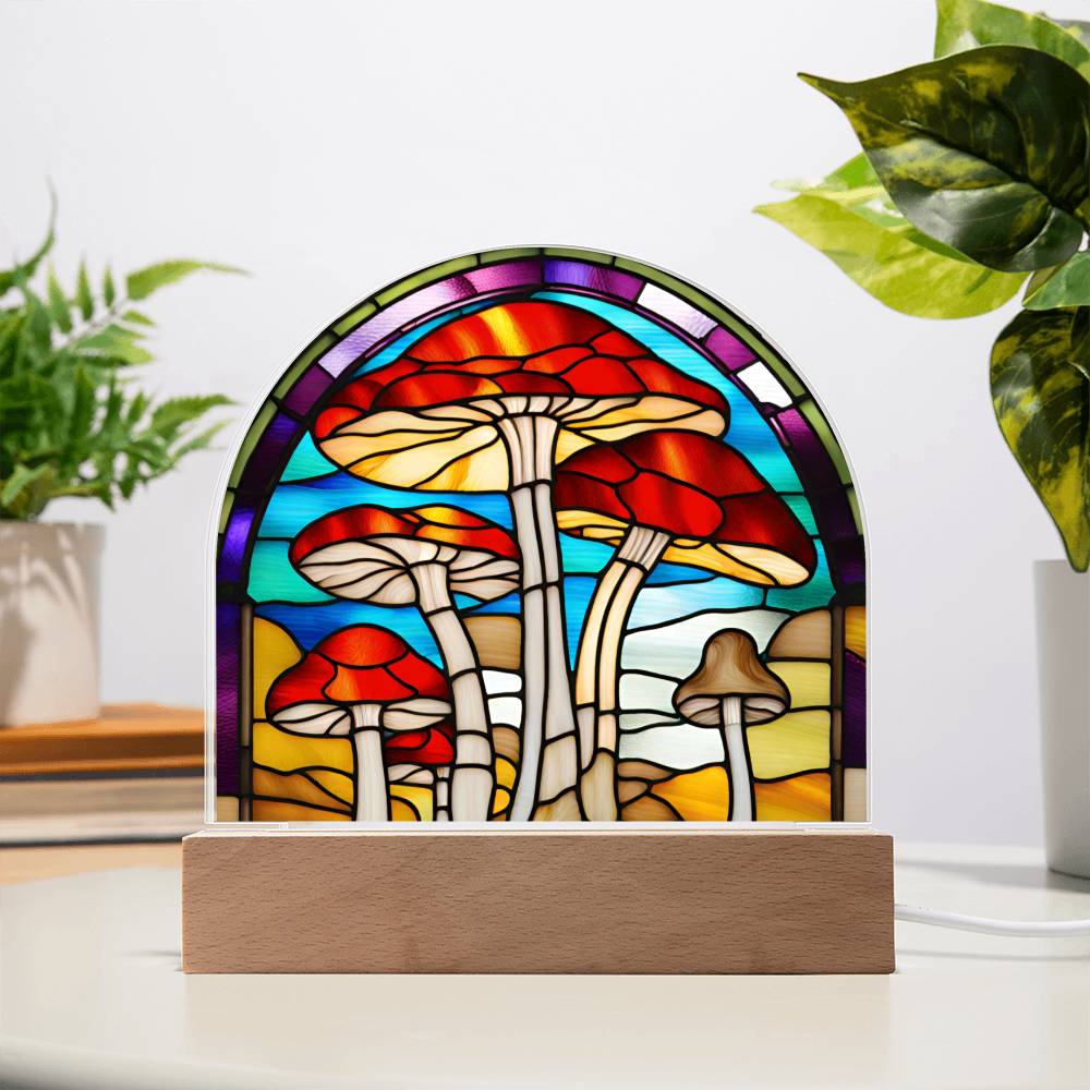 Magic Mushroom Acrylic Dome Stained Glass Designed Display with LED for Lamp or Night Light