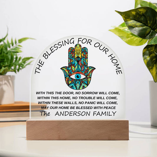 Evil Eye Hamsa Home Blessing Acrylic Dome Sign