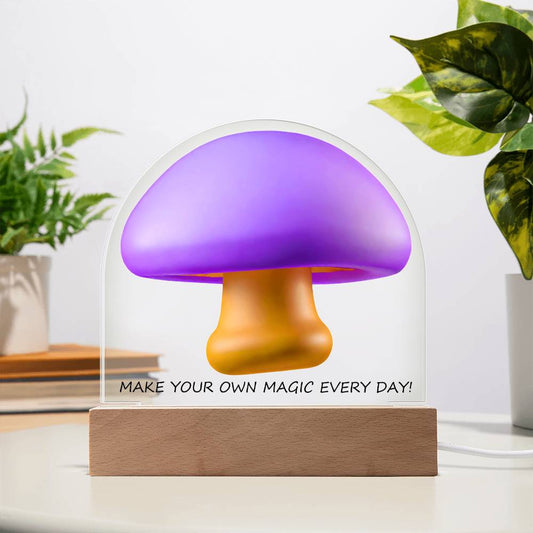 Motivational Magic Mushroom Acrylic Dome Display with LED for Lamp or Night Light