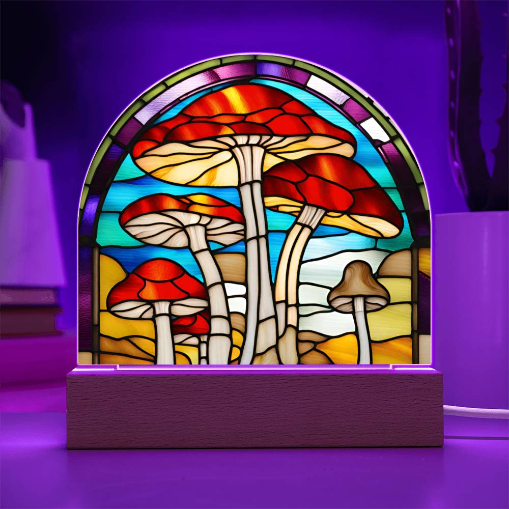 Magic Mushroom Acrylic Dome Stained Glass Designed Display with LED for Lamp or Night Light