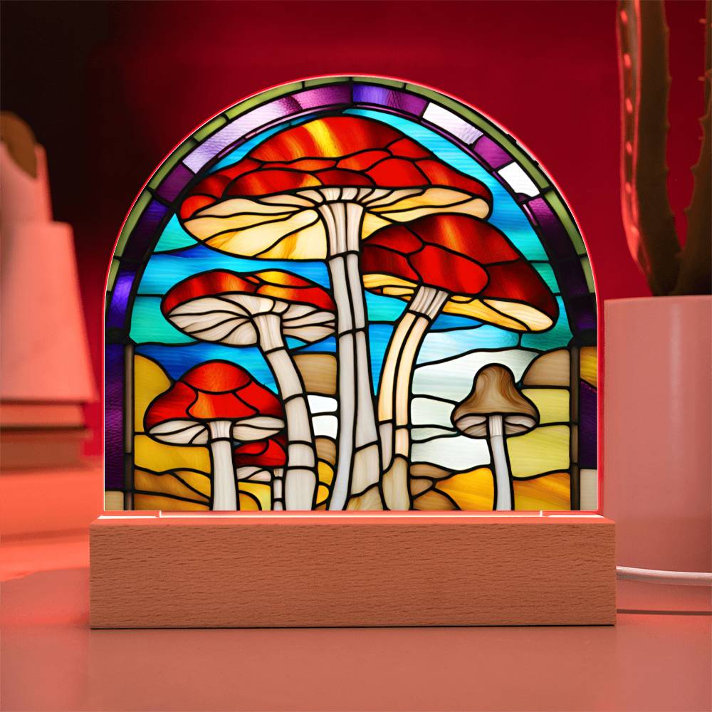 Magic Mushroom Acrylic Dome Stained Glass Designed Display with LED for Lamp or Night Light