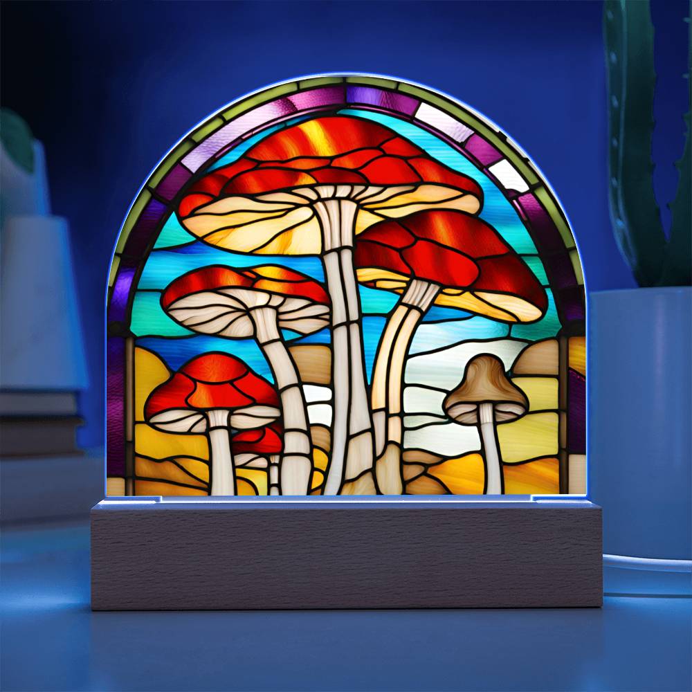 Magic Mushroom Acrylic Dome Stained Glass Designed Display with LED for Lamp or Night Light