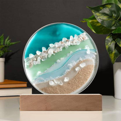 Sea Glass Acrylic Circle Plaque Table Top Display with LED