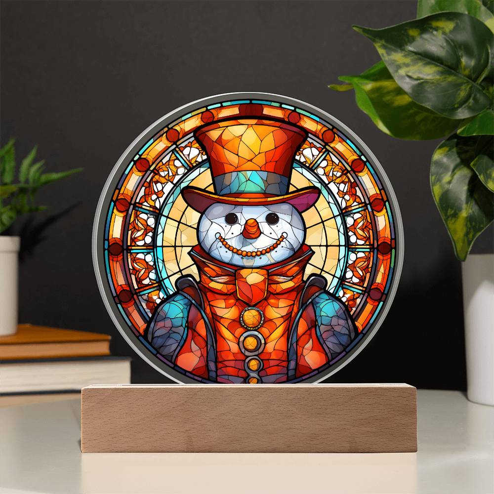 Snowman Acrylic Circle Plaque with LED Christmas Home Decor Gift