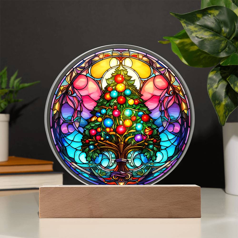 Christmas Tree Acrylic Circle Plaque with LED