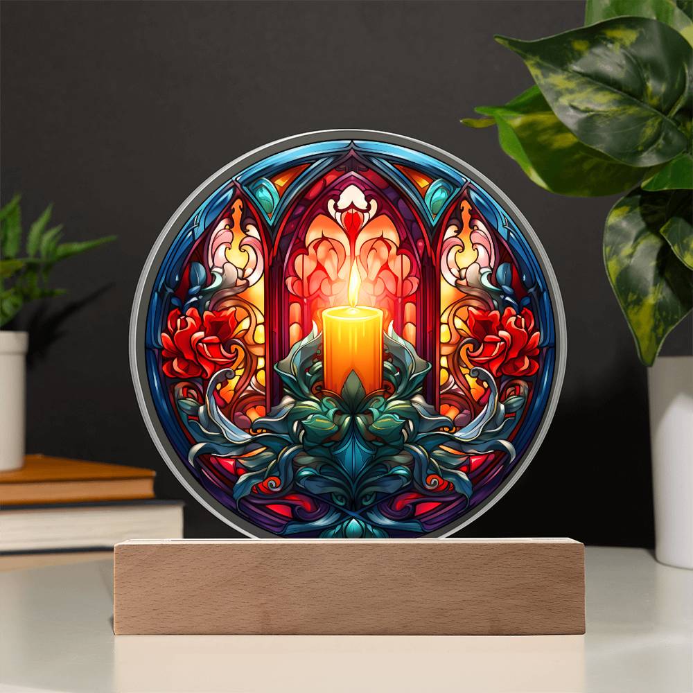 Warm Candle Acrylic Circle Plaque with LED Christmas Gift