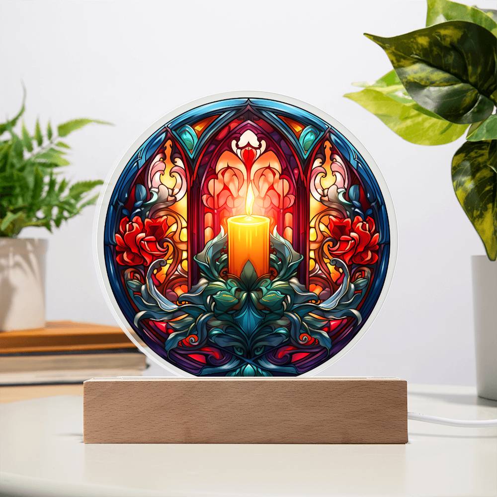 Warm Candle Acrylic Circle Plaque with LED Christmas Gift