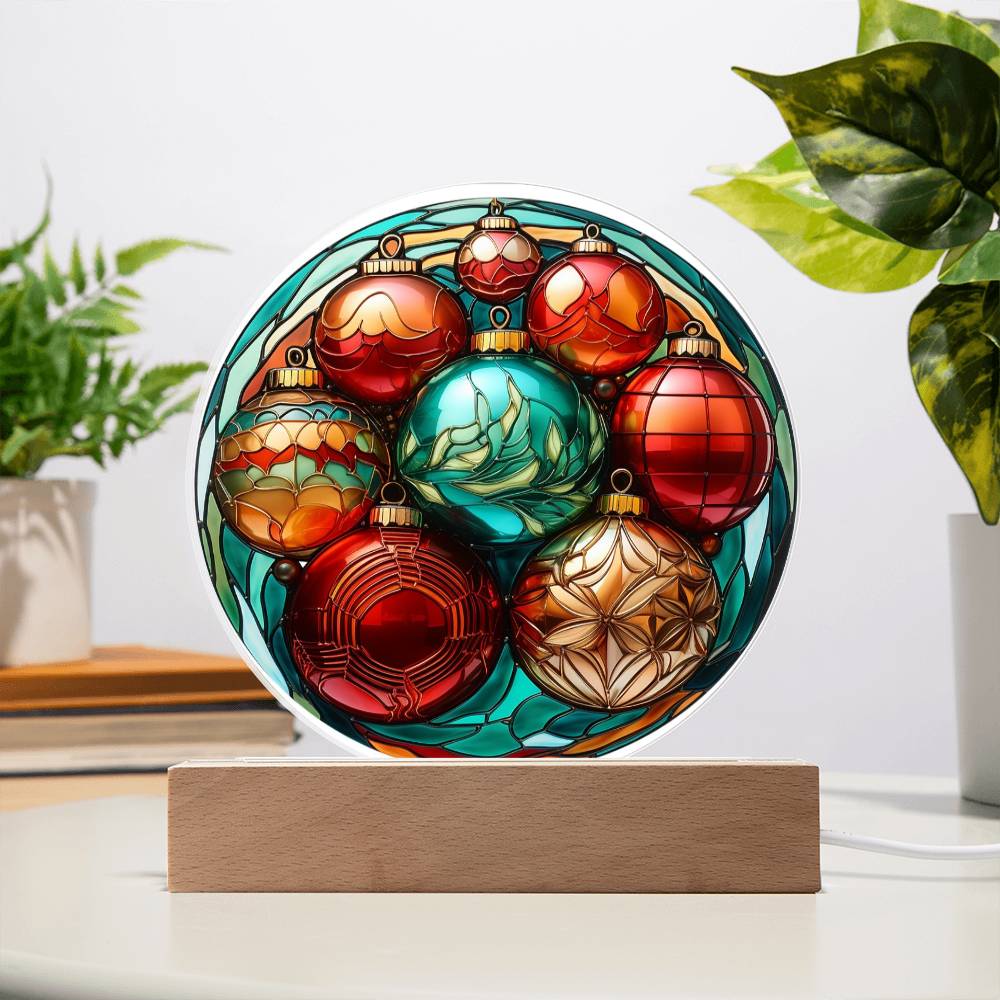 Christmas Balls - Acrylic Circle Plaque with Available LED Night Light