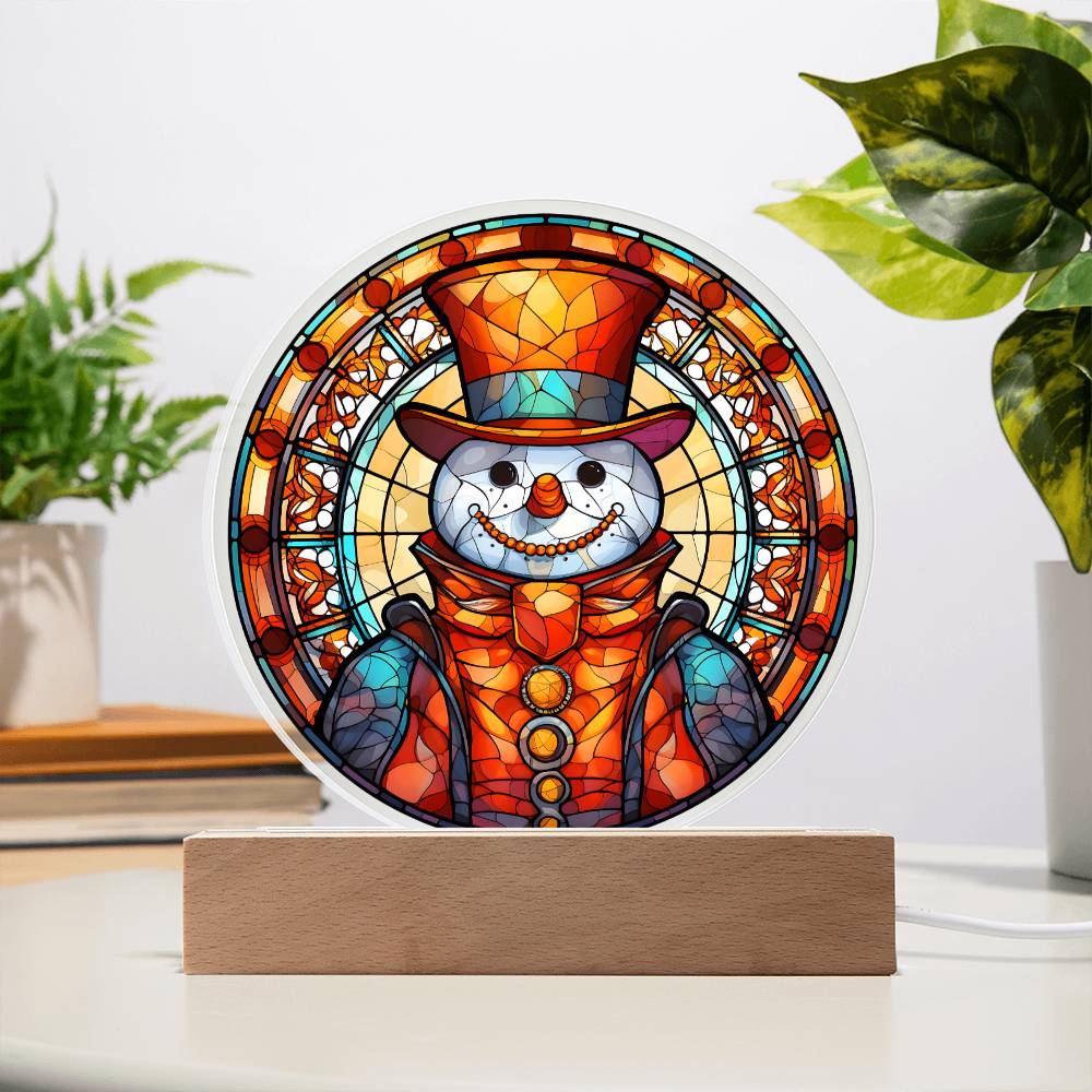 Snowman Acrylic Circle Plaque with LED Christmas Home Decor Gift