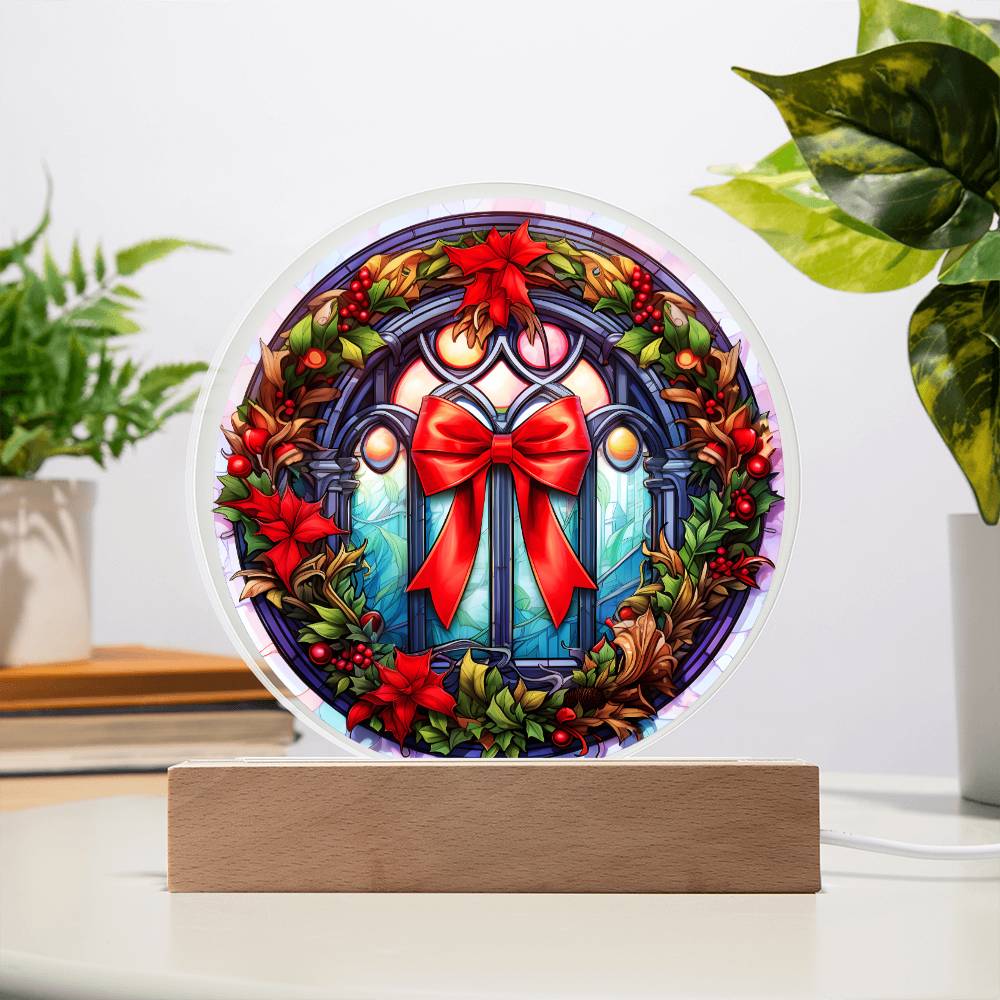 Christmas Wreath Acrylic Circle Plaque with LED Home Decor Gift