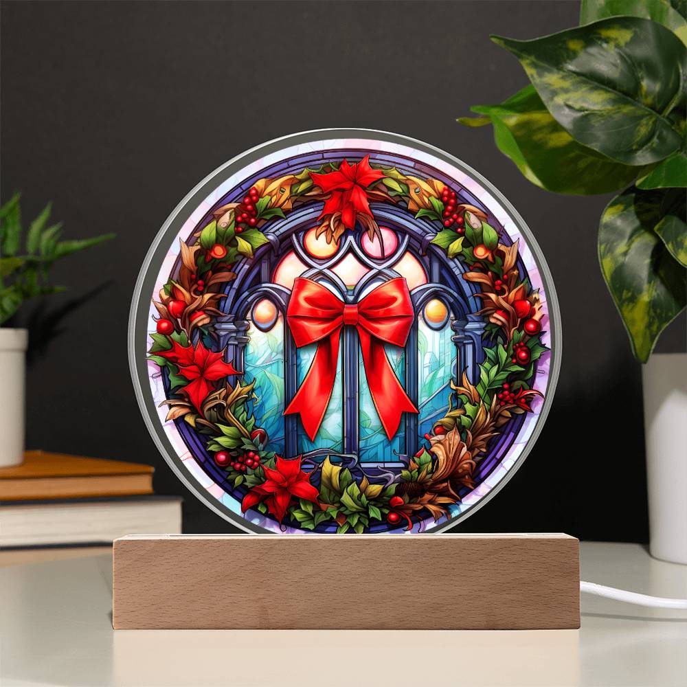 Christmas Wreath Acrylic Circle Plaque with LED Home Decor Gift