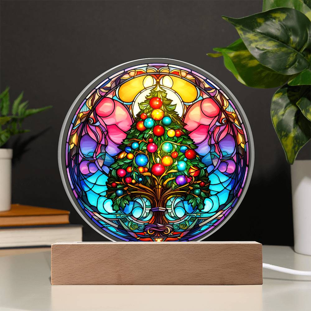 Christmas Tree Acrylic Circle Plaque with LED