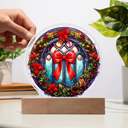 Christmas Wreath Acrylic Circle Plaque with LED Home Decor Gift