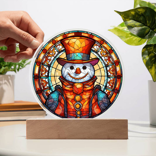 Snowman Acrylic Circle Plaque with LED Christmas Home Decor Gift