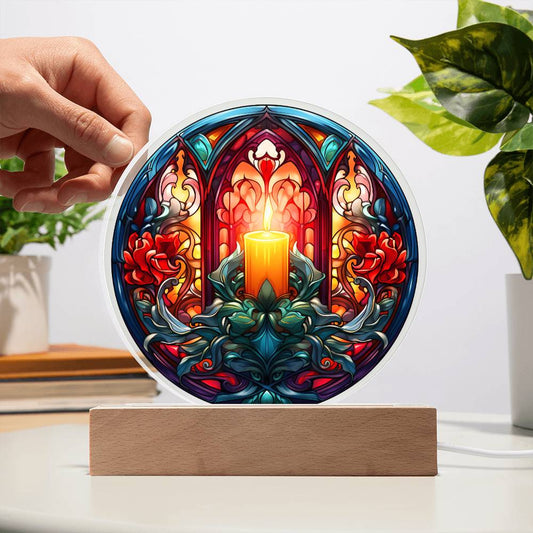 Warm Candle Acrylic Circle Plaque with LED Christmas Gift