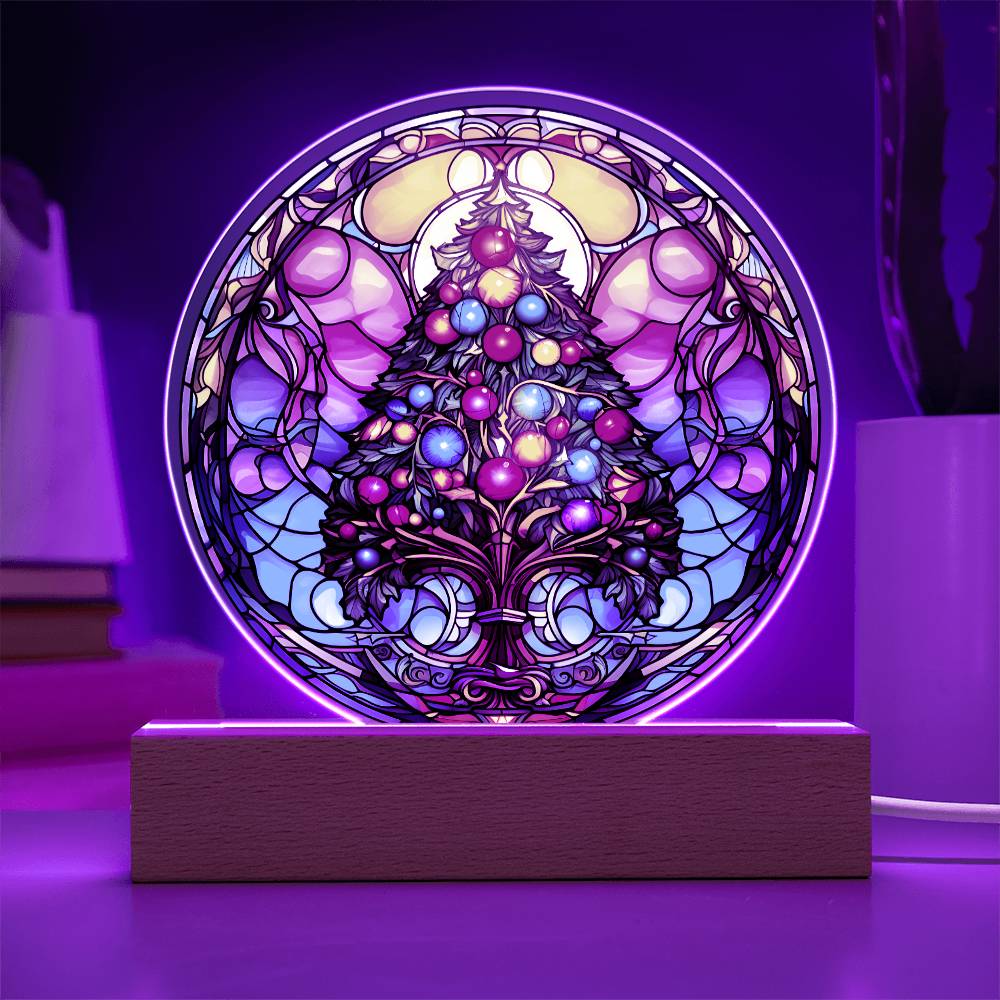 Christmas Tree Acrylic Circle Plaque with LED