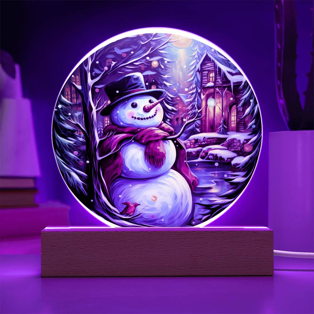 Snowman Acrylic Circle Plaque with Available LED Night Light