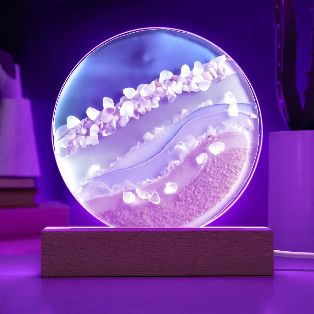 Sea Glass Acrylic Circle Plaque Table Top Display with LED