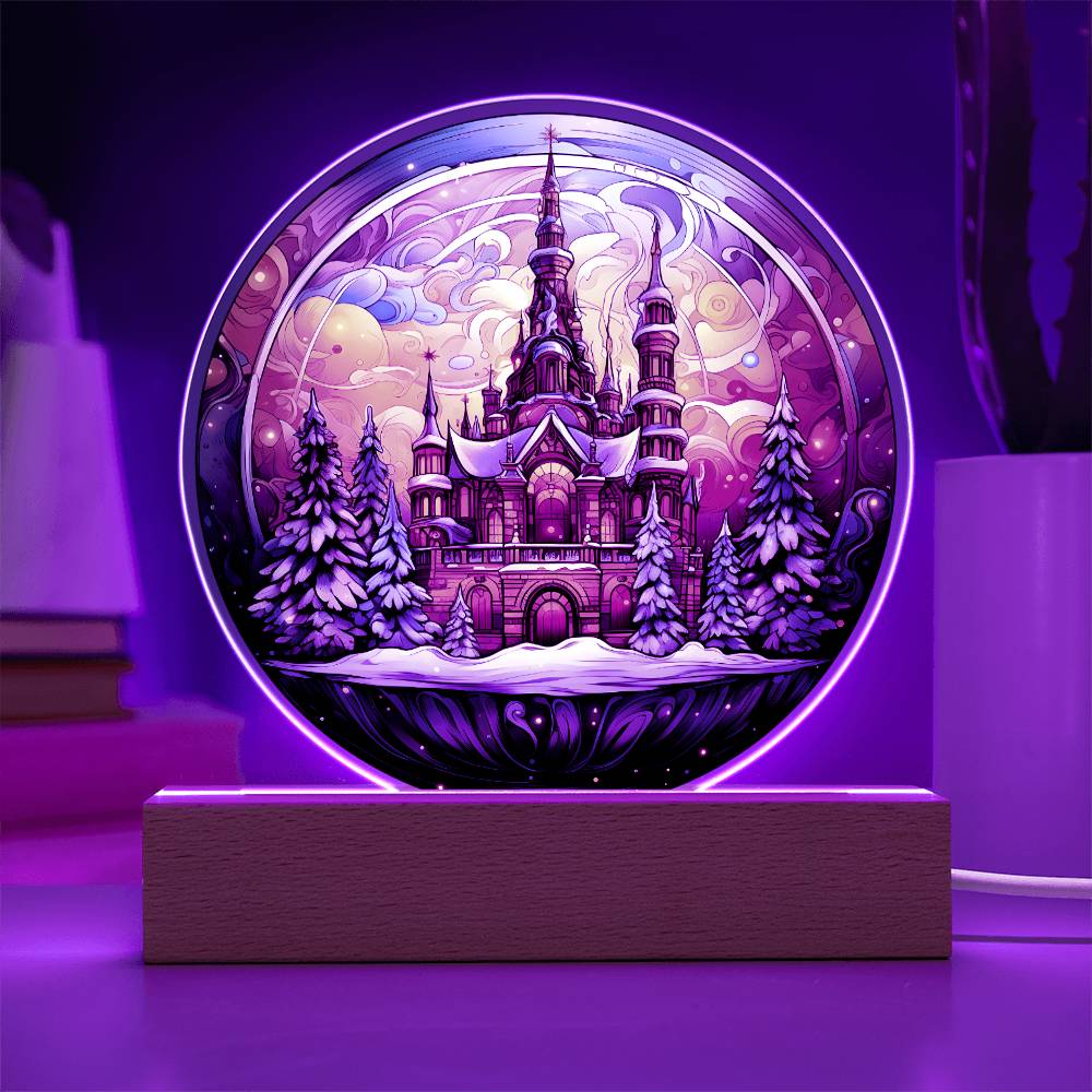 Christmas Gift - Christmas Castle Acrylic Circle Plaque with LED