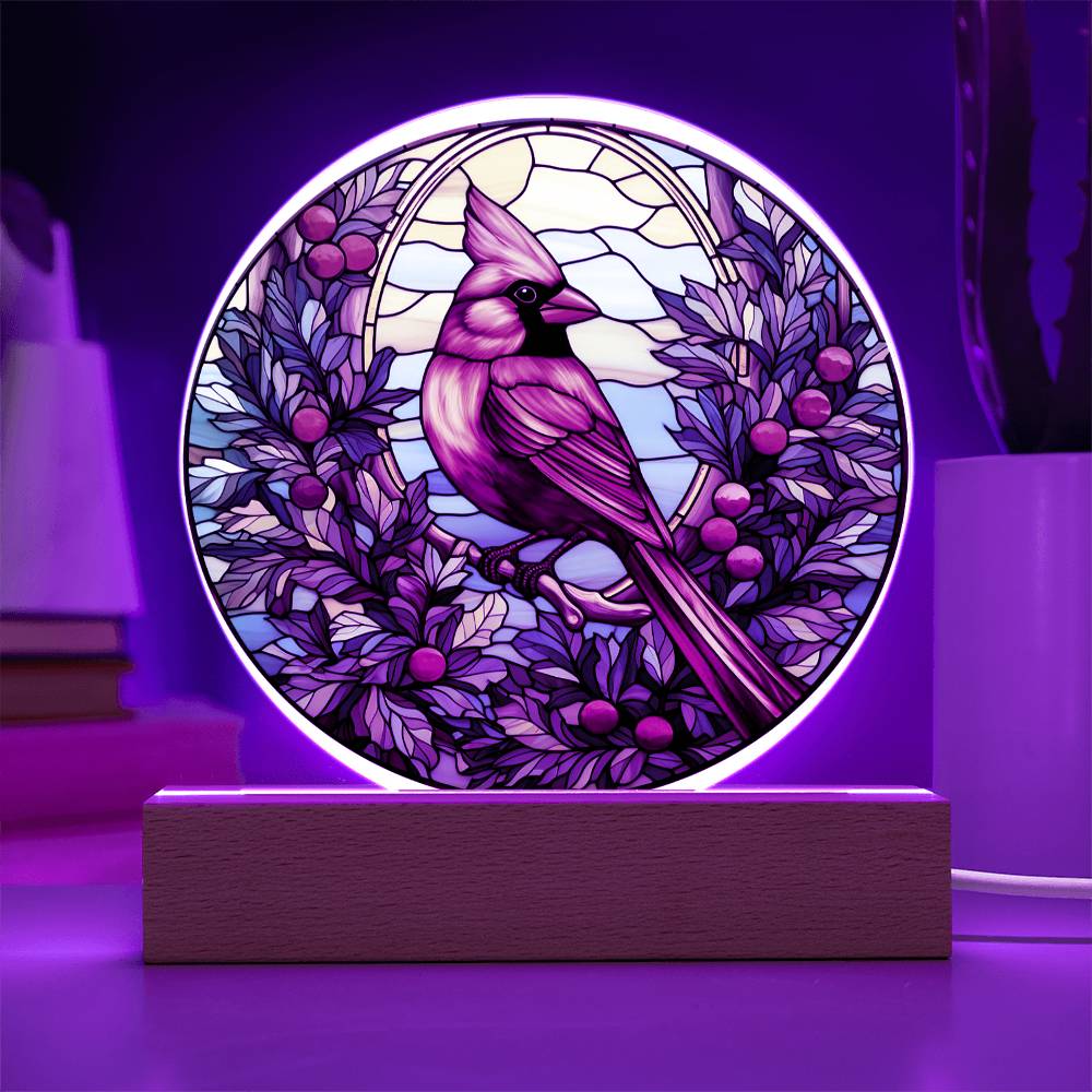 Christmas Cardinal - Acrylic Circle Plaque with Available LED Night Light