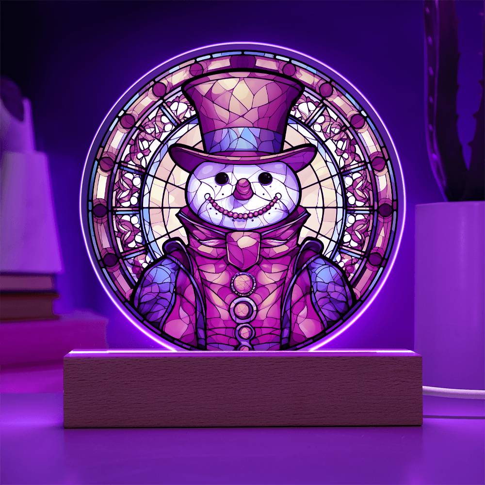 Snowman Acrylic Circle Plaque with LED Christmas Home Decor Gift