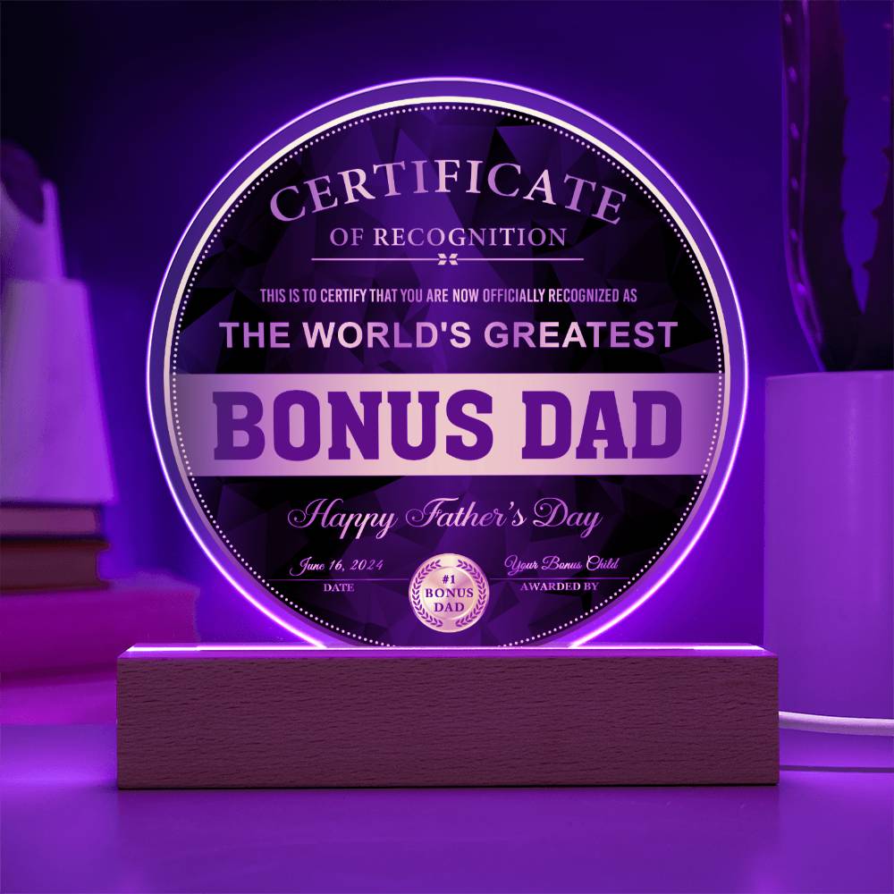 Bonus Dad Gift - Certificate Of Recognition - Round Acrylic Plaque