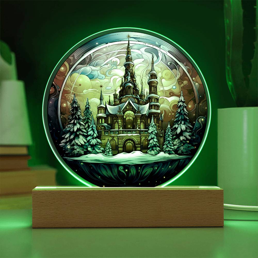 Christmas Gift - Christmas Castle Acrylic Circle Plaque with LED