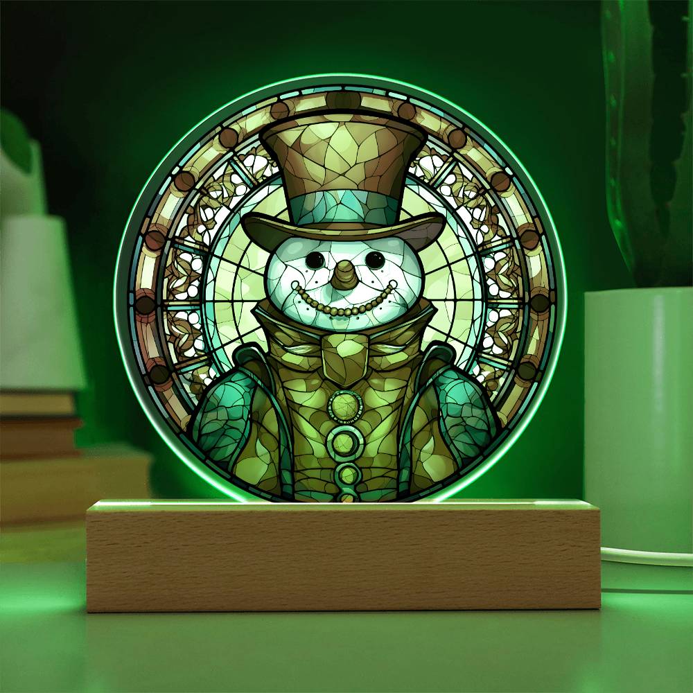 Snowman Acrylic Circle Plaque with LED Christmas Home Decor Gift