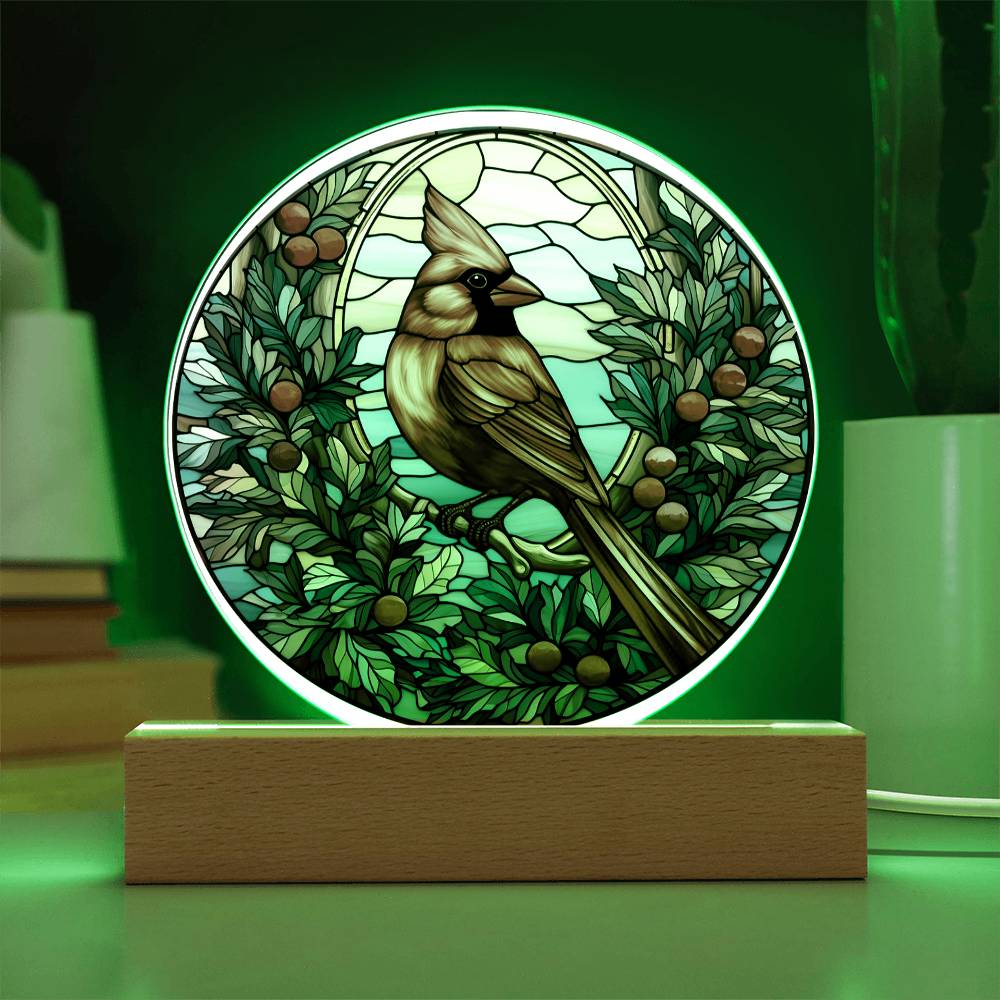 Christmas Cardinal - Acrylic Circle Plaque with Available LED Night Light