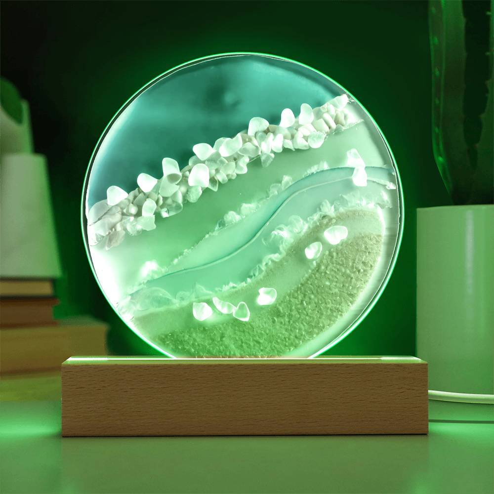 Sea Glass Acrylic Circle Plaque Table Top Display with LED