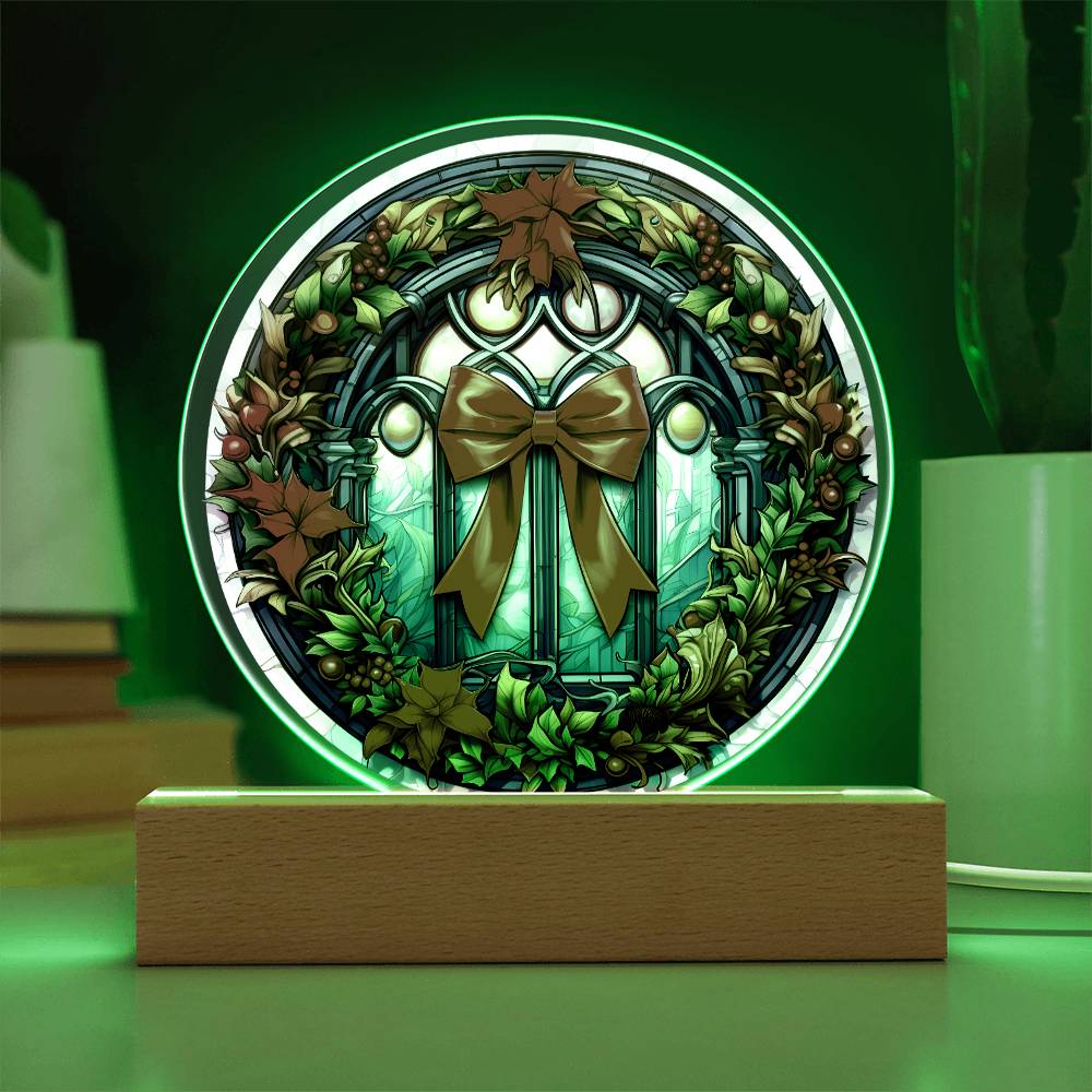 Christmas Wreath Acrylic Circle Plaque with LED Home Decor Gift