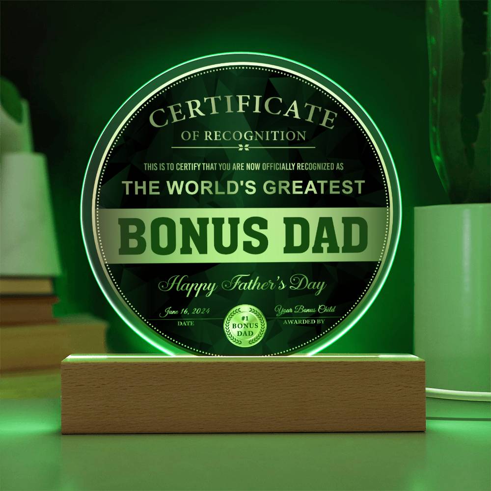 Bonus Dad Gift - Certificate Of Recognition - Round Acrylic Plaque