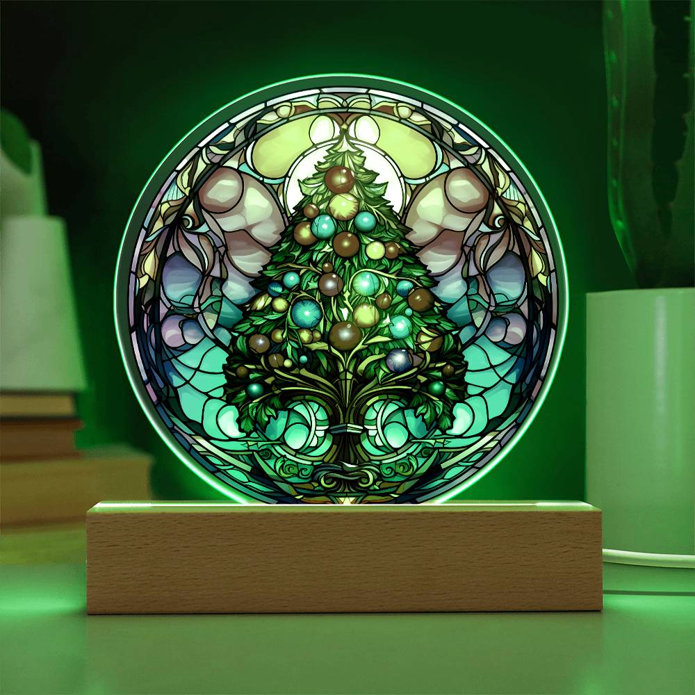 Christmas Tree Acrylic Circle Plaque with LED