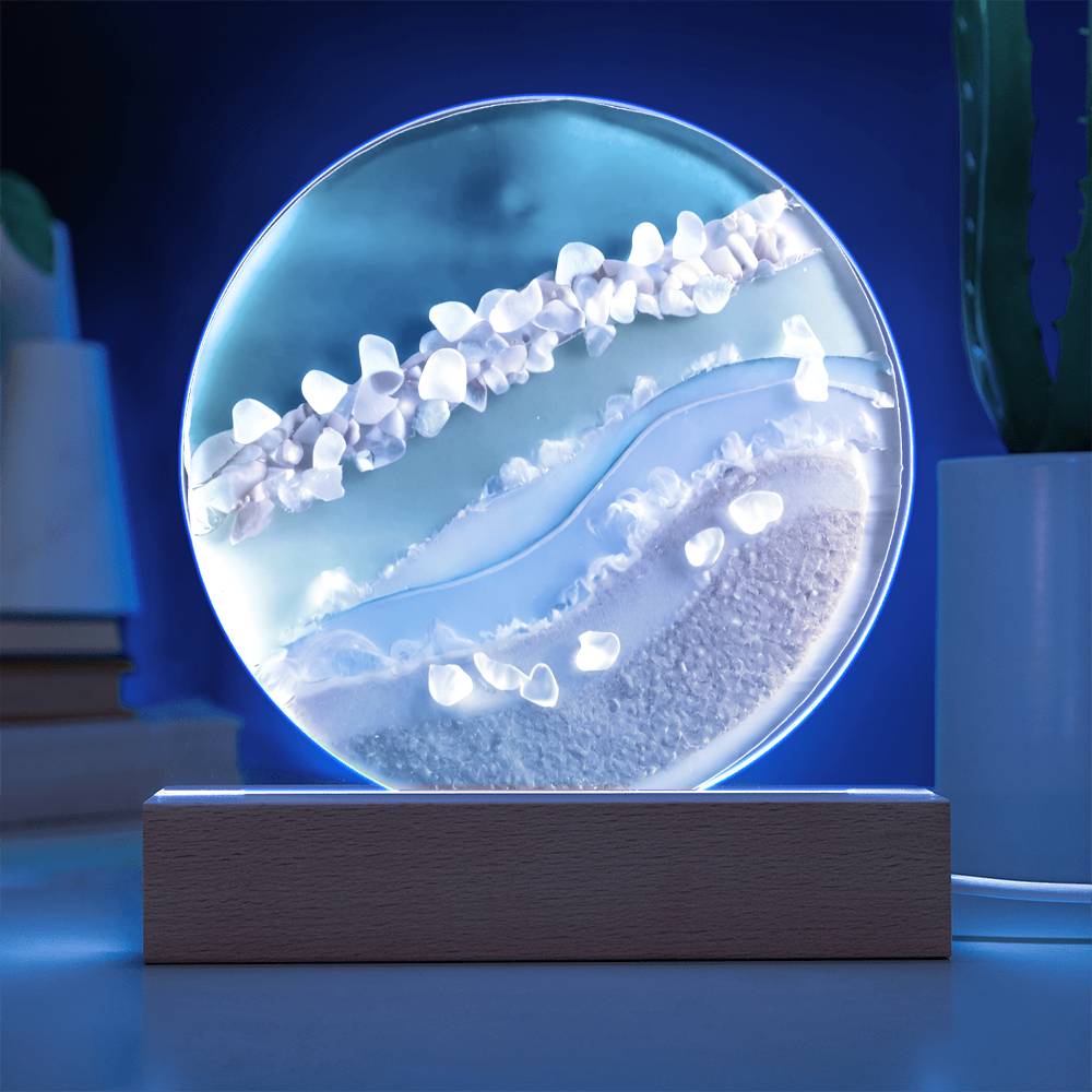 Sea Glass Acrylic Circle Plaque Table Top Display with LED