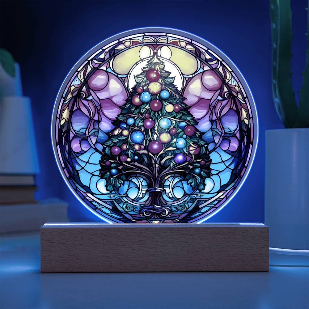 Christmas Tree Acrylic Circle Plaque with LED