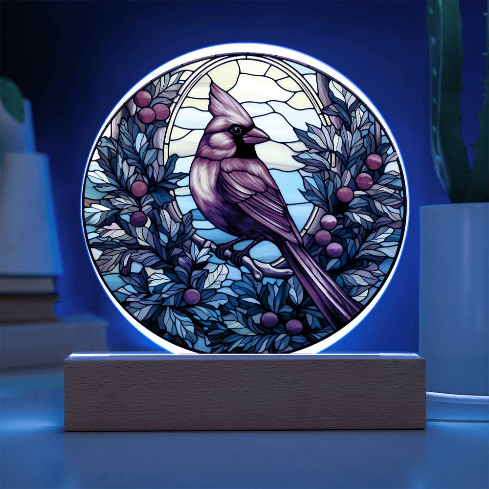 Christmas Cardinal - Acrylic Circle Plaque with Available LED Night Light