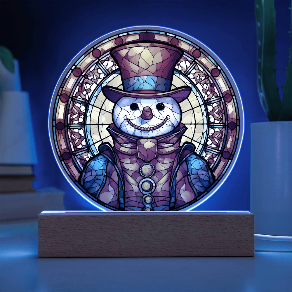 Snowman Acrylic Circle Plaque with LED Christmas Home Decor Gift