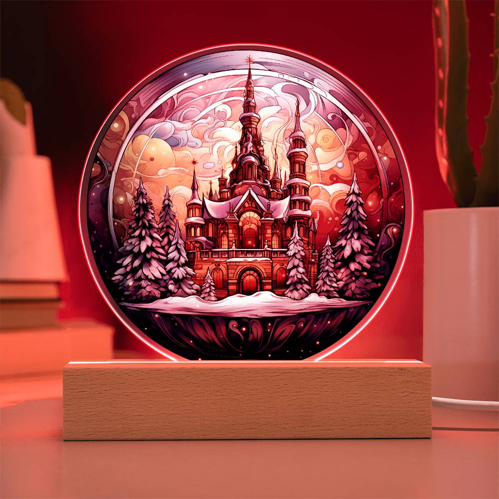 Christmas Gift - Christmas Castle Acrylic Circle Plaque with LED