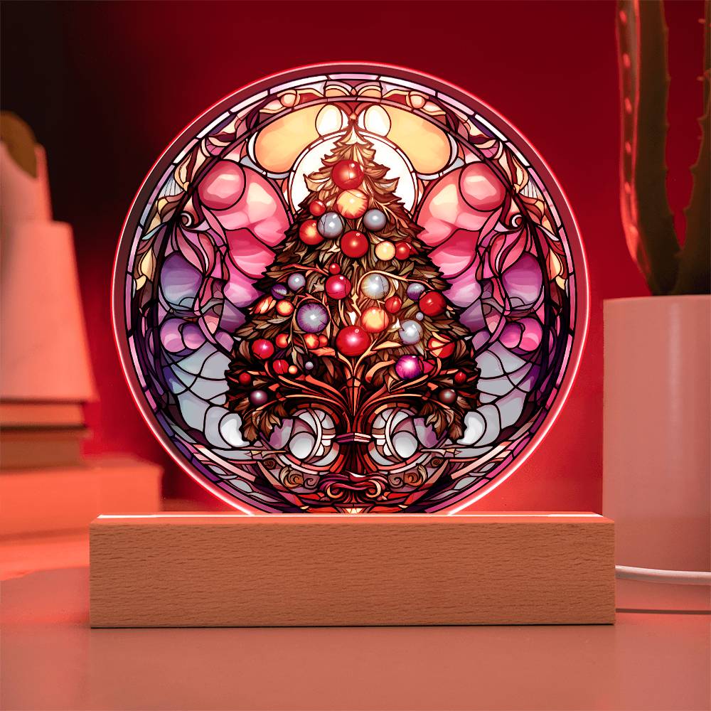 Christmas Tree Acrylic Circle Plaque with LED